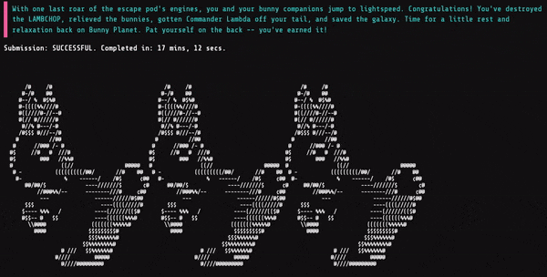 Google Foobar Challenge level 5 - Expanding Nebula
Mission completed, dancing bunnies!