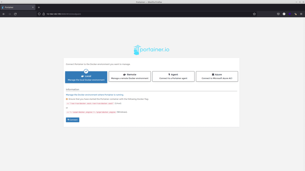 Portainer configuration page
multipass docker portainer