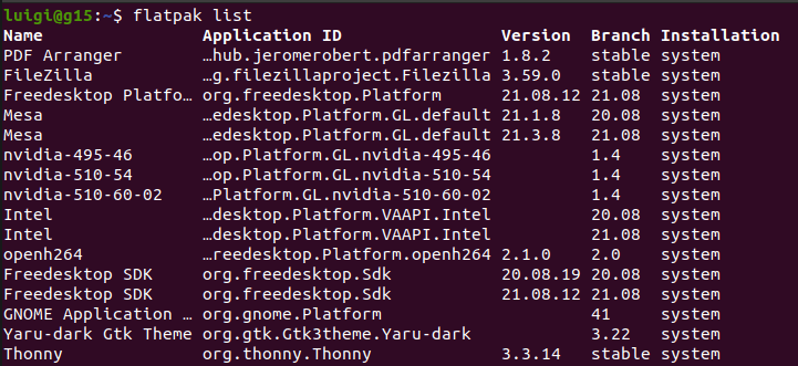 Keep your Ubuntu Software updated - flatpak list output