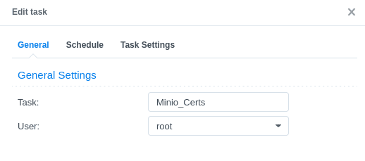 minio docker synology custom domain
task scheduler for certificate copy part 3
